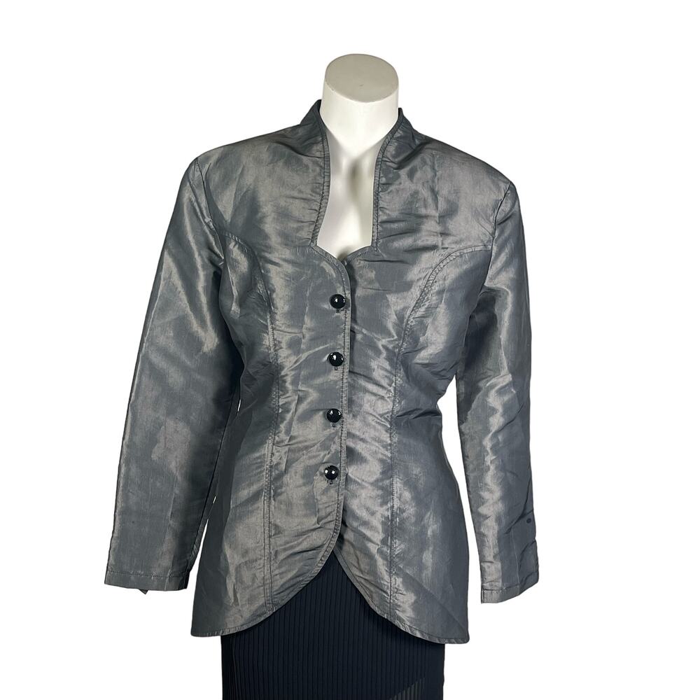 90s Contempo Casuals Jacket Women's Medium Silver Metallic Cyber Goth Emo